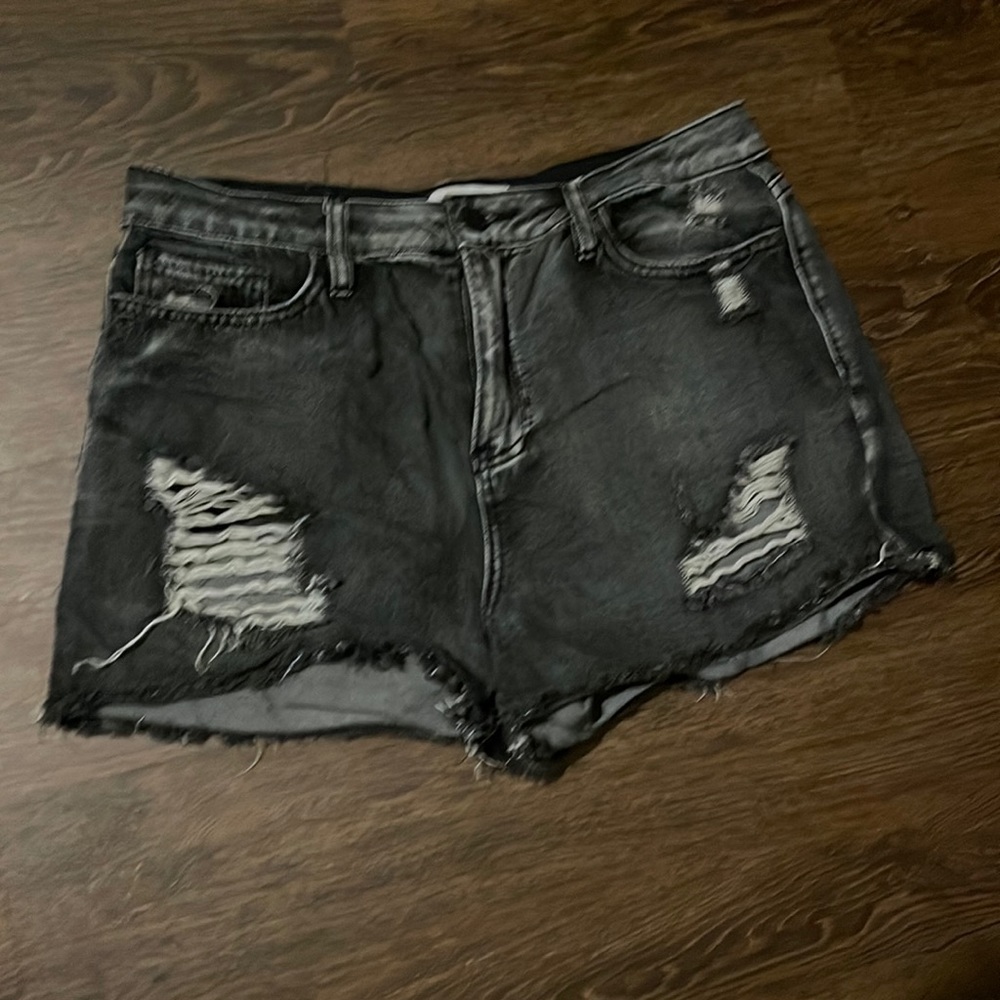 Black denim shorts.
